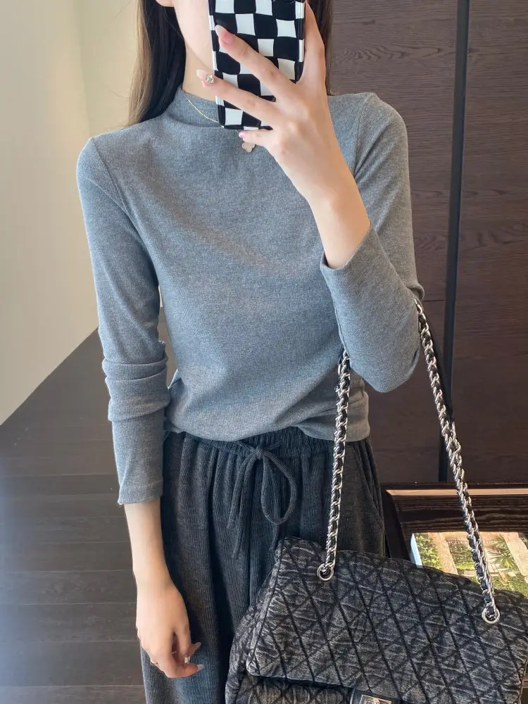 【Special Offer, No Returns or Exchanges】A Must-Have for Spring and Autumn, Layered Wear, Round Neck, Semi-High Collar, Long-Sleeve T-Shirt for Women in Autumn — feature 16