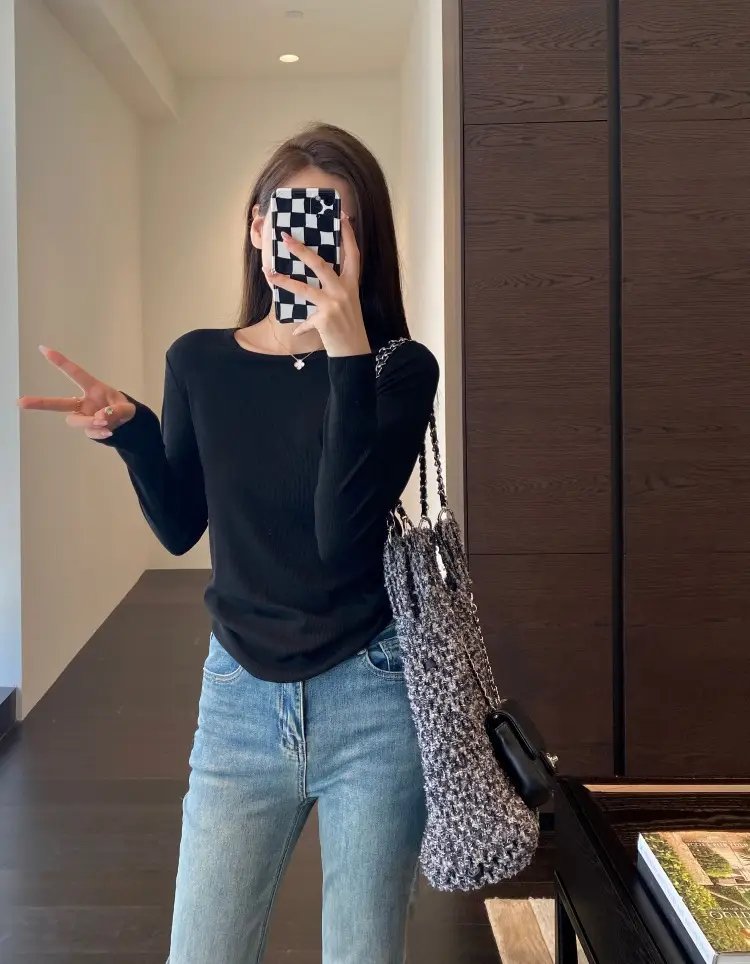 【Special Offer, No Returns or Exchanges】A Must-Have for Spring and Autumn, Layered Wear, Round Neck, Semi-High Collar, Long-Sleeve T-Shirt for Women in Autumn — feature 21