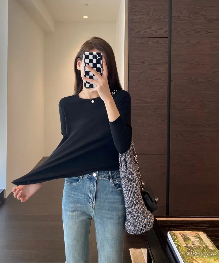 【Special Offer, No Returns or Exchanges】A Must-Have for Spring and Autumn, Layered Wear, Round Neck, Semi-High Collar, Long-Sleeve T-Shirt for Women in Autumn — feature 22