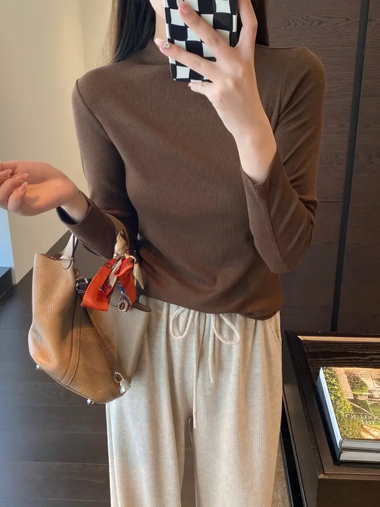【Special Offer, No Returns or Exchanges】A Must-Have for Spring and Autumn, Layered Wear, Round Neck, Semi-High Collar, Long-Sleeve T-Shirt for Women in Autumn — feature 9