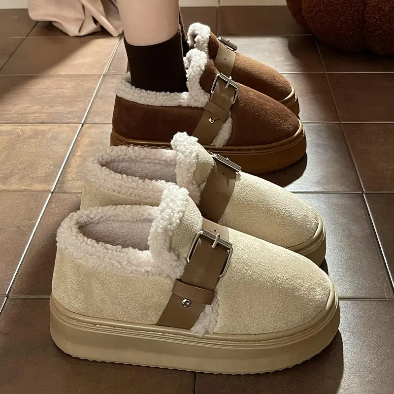 New Winter Closed-Back Cotton Slippers for Women, Autumn Outdoor Wear, Plush Warm Non-Slip Thickened Fashion Versatile Snow Boots