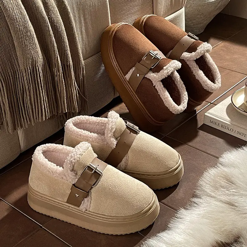 New Winter Closed-Back Cotton Slippers for Women, Autumn Outdoor Wear, Plush Warm Non-Slip Thickened Fashion Versatile Snow Boots