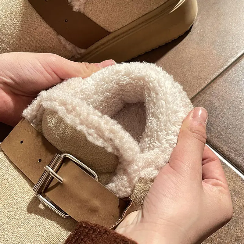 New Winter Closed-Back Cotton Slippers for Women, Autumn Outdoor Wear, Plush Warm Non-Slip Thickened Fashion Versatile Snow Boots