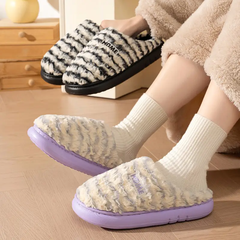 New Couple Rabbit Fur Cotton Slippers Autumn Winter Warm Comfortable