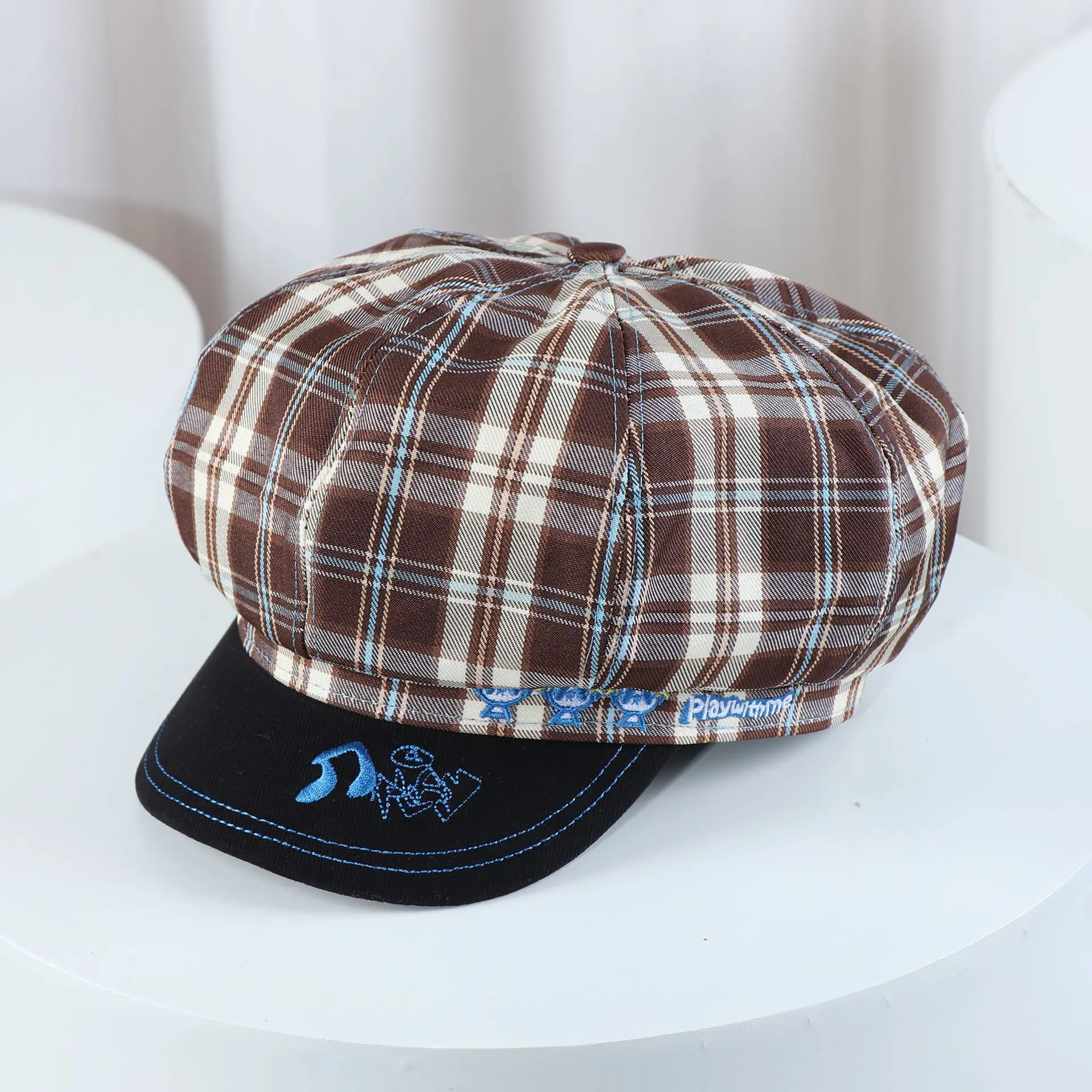 Plaid Beret for Women Thin College Style Octagonal Cap - Image 4