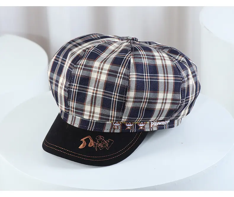 Plaid Beret for Women Thin College Style Octagonal Cap — feature 11