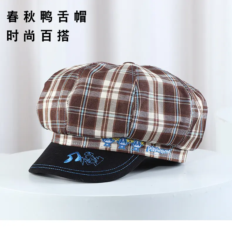 Plaid Beret for Women Thin College Style Octagonal Cap — feature 5