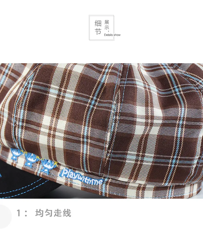 Plaid Beret for Women Thin College Style Octagonal Cap — feature 8
