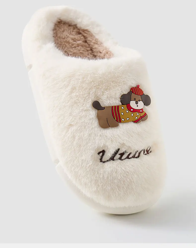 Cute Dog Cotton Slippers for Women, Autumn and Winter, Couple's Home Plush Fleece Warm Non-Slip Cartoon Closed-Toe Slippers — feature 8