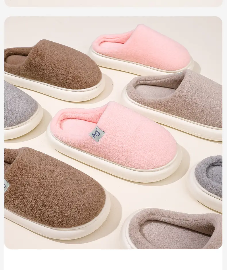 2025 Winter Plush Cotton Slippers Pink White — feature 2