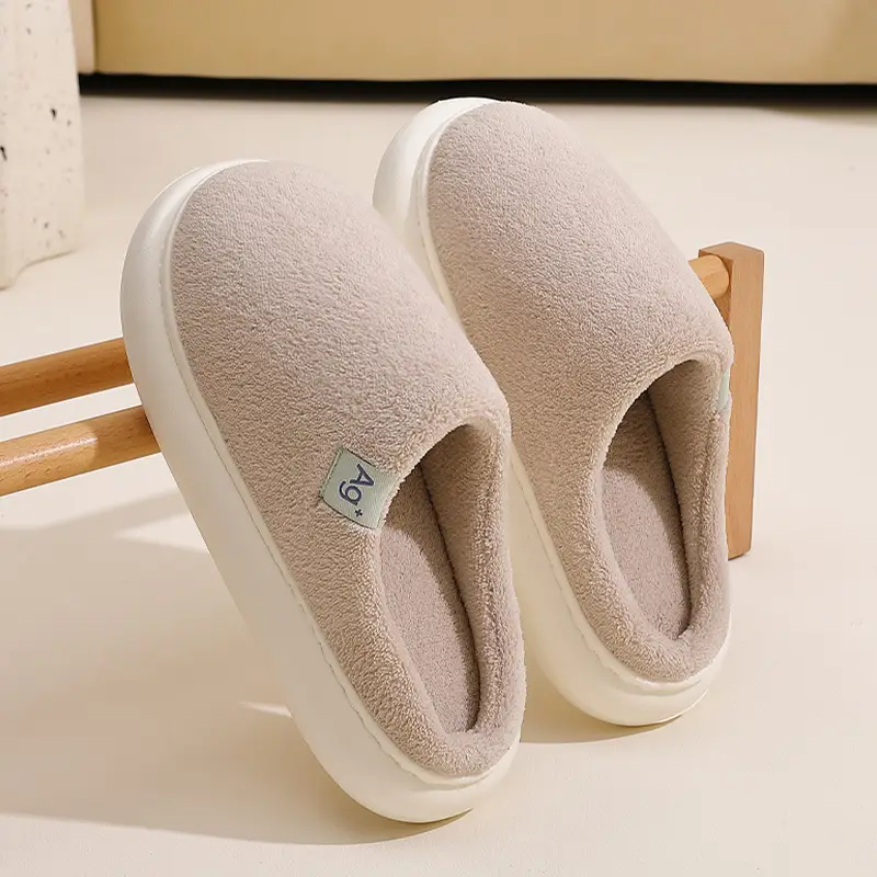 2025 Winter Plush Cotton Slippers Pink White - Image 2