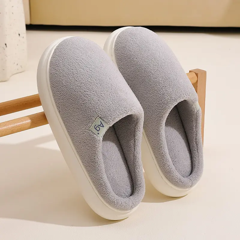2025 Winter Plush Cotton Slippers Pink White - Image 3