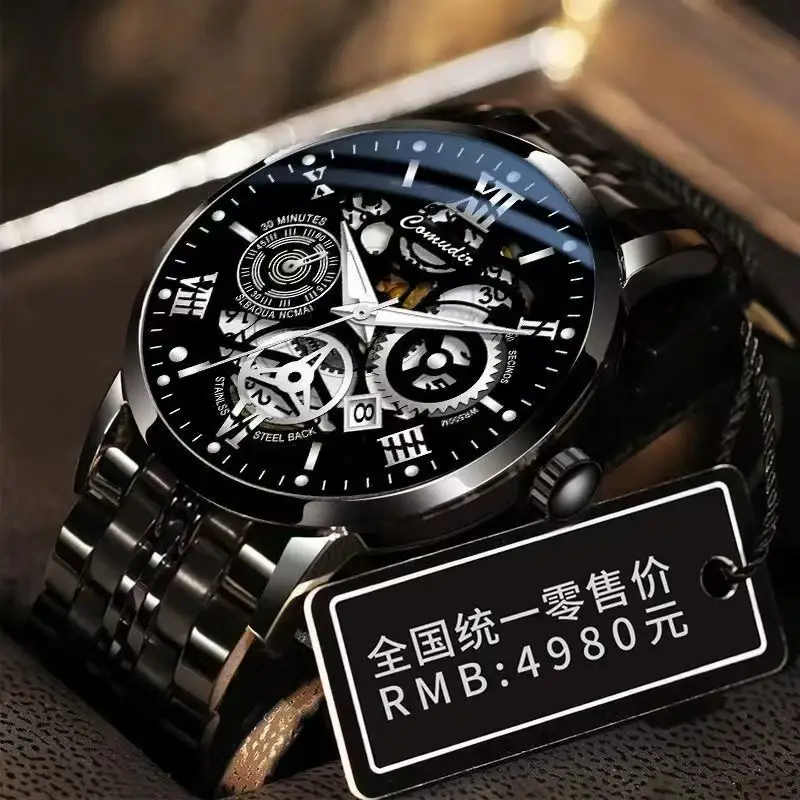 Men's Gold Silver Quartz Watch with Calendar & Waterproof Design — feature 4