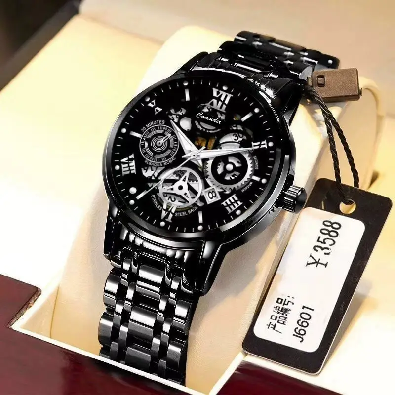 Men's Gold Silver Quartz Watch with Calendar & Waterproof Design — feature 5