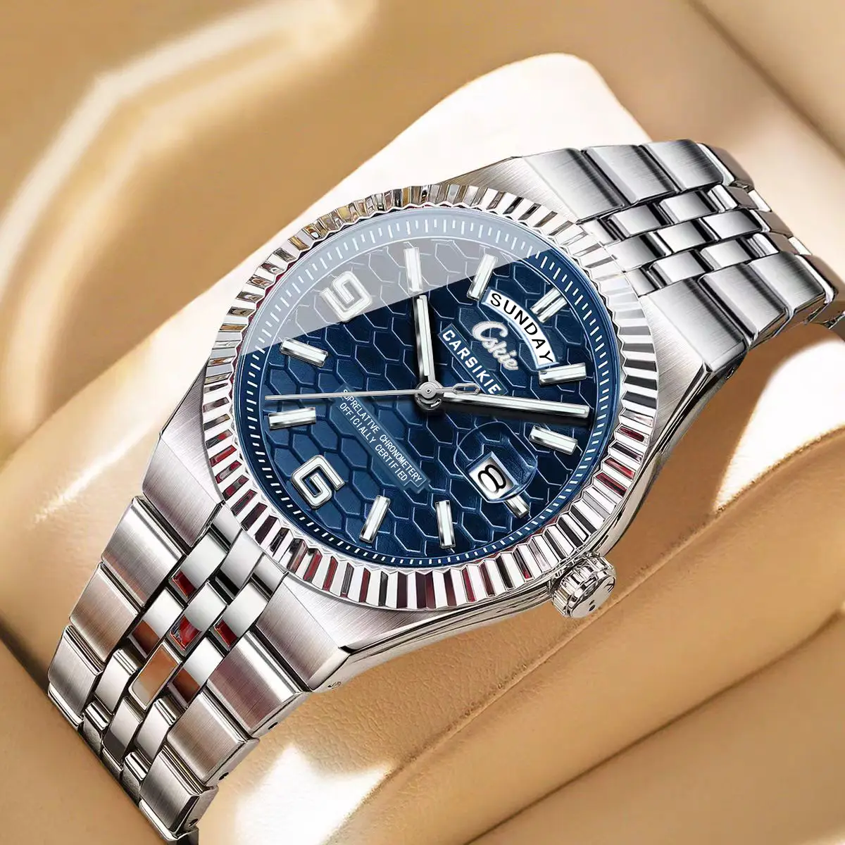 Men's Gold Silver Quartz Watch with Calendar & Waterproof Design - Image 2