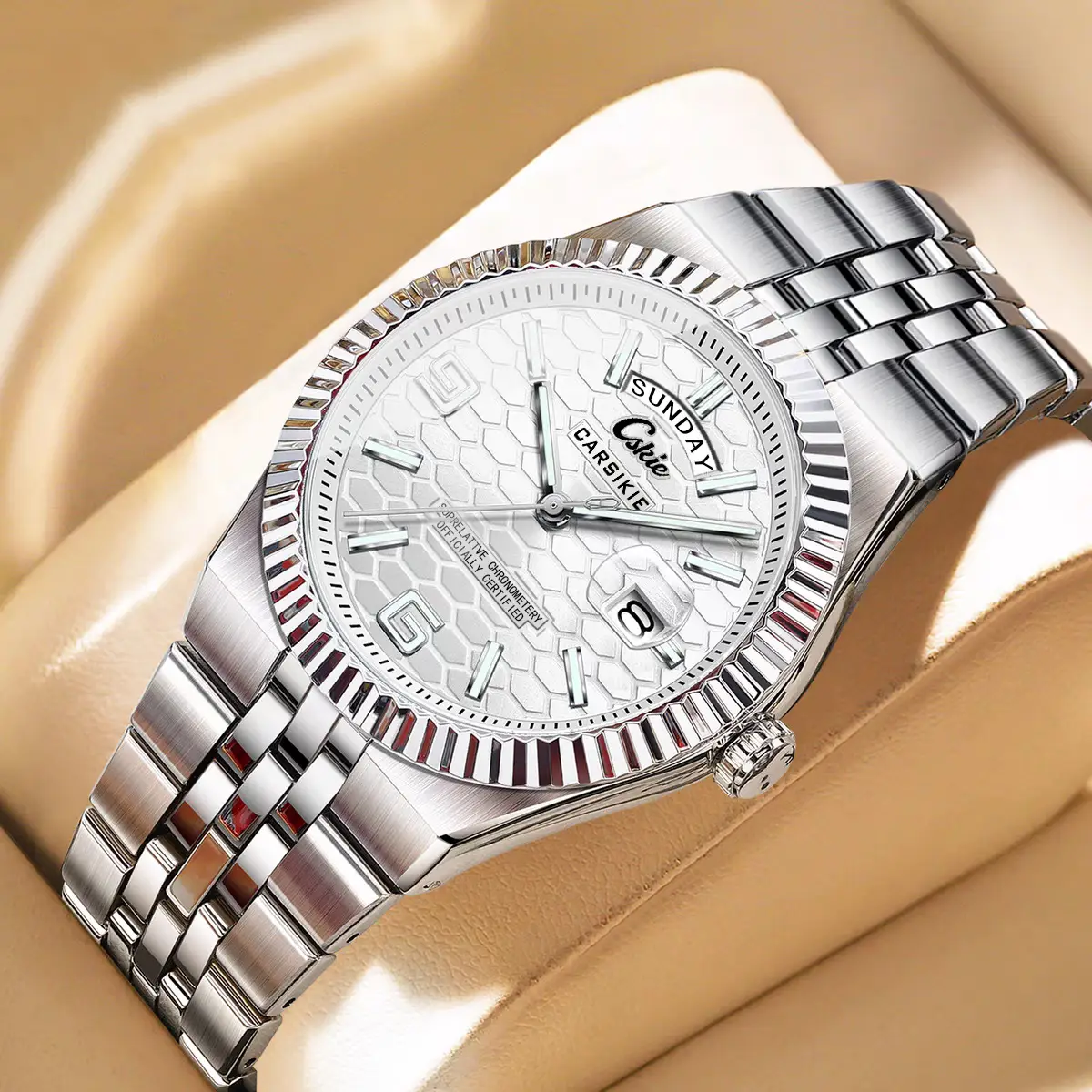 Men's Gold Silver Quartz Watch with Calendar & Waterproof Design - Image 3