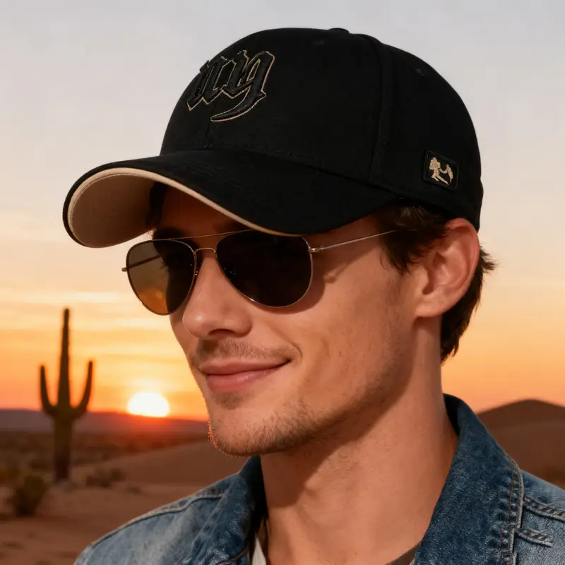 Men Black Embroidered Baseball Cap with Curved Brim - Image 8