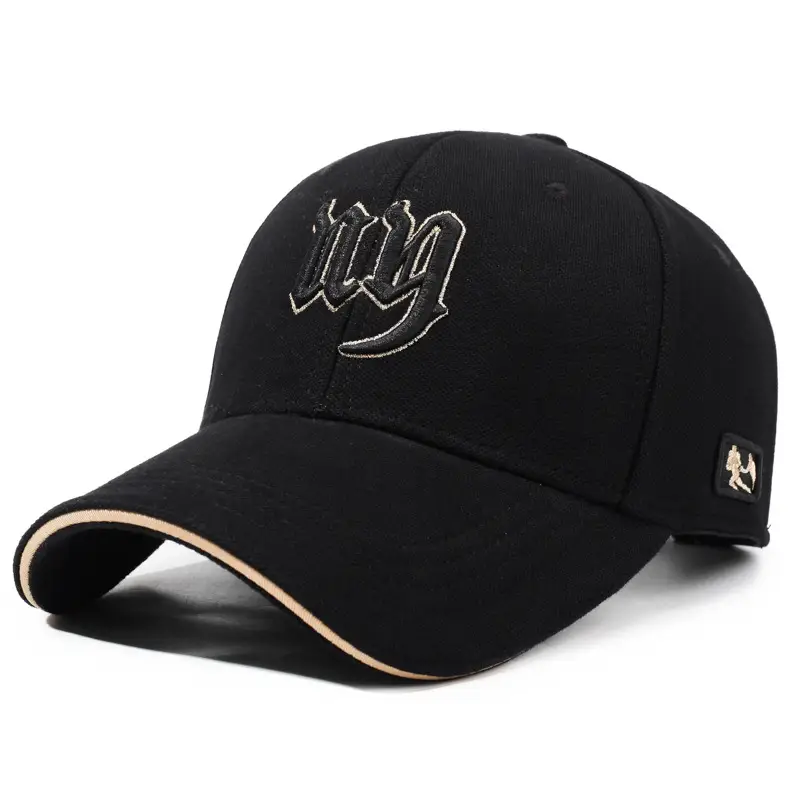 Men Black Embroidered Baseball Cap with Curved Brim - Image 2