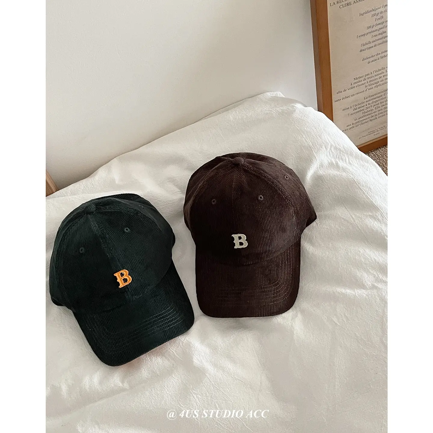 Black Retro Corduroy Baseball Cap for Women & Men