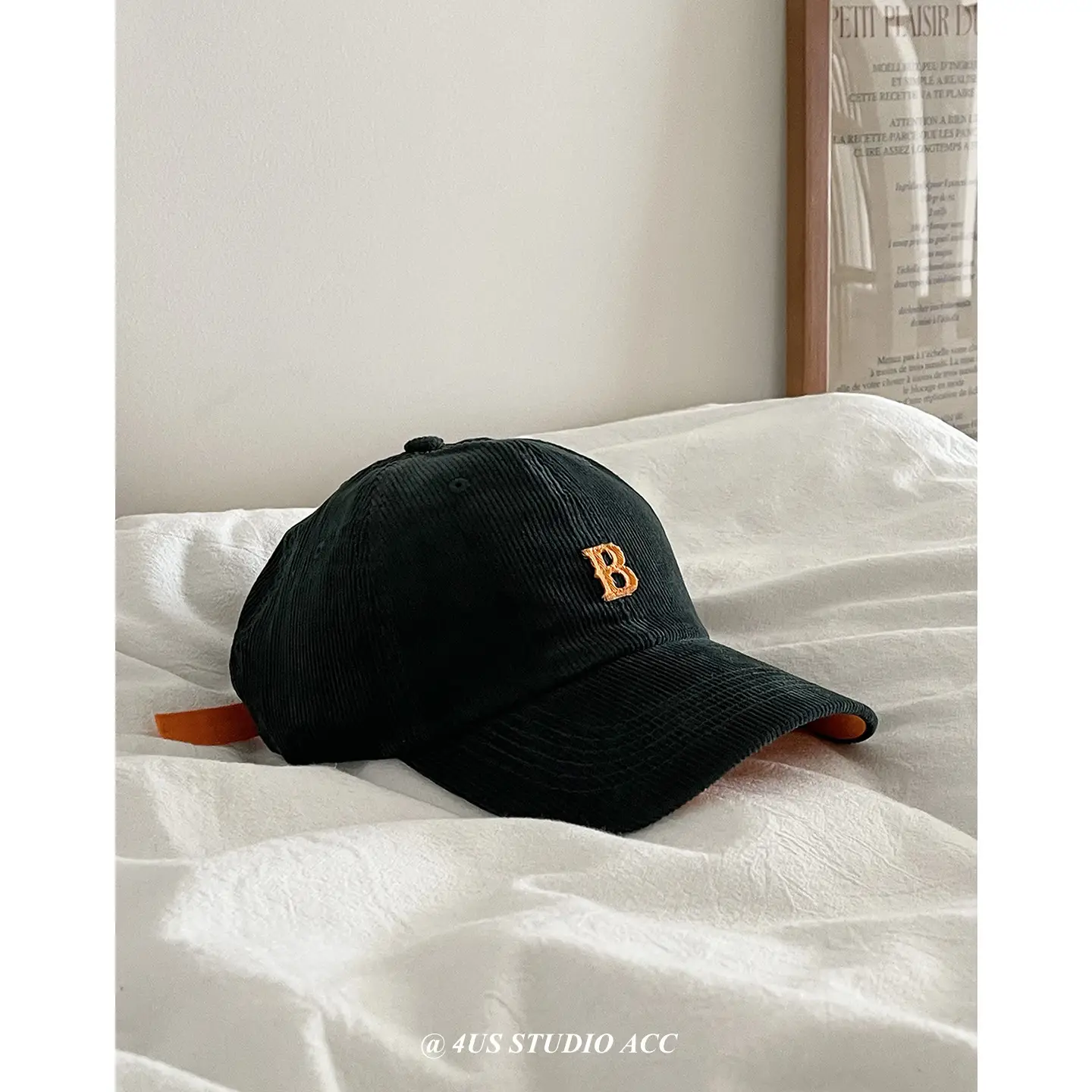 Black Retro Corduroy Baseball Cap for Women & Men