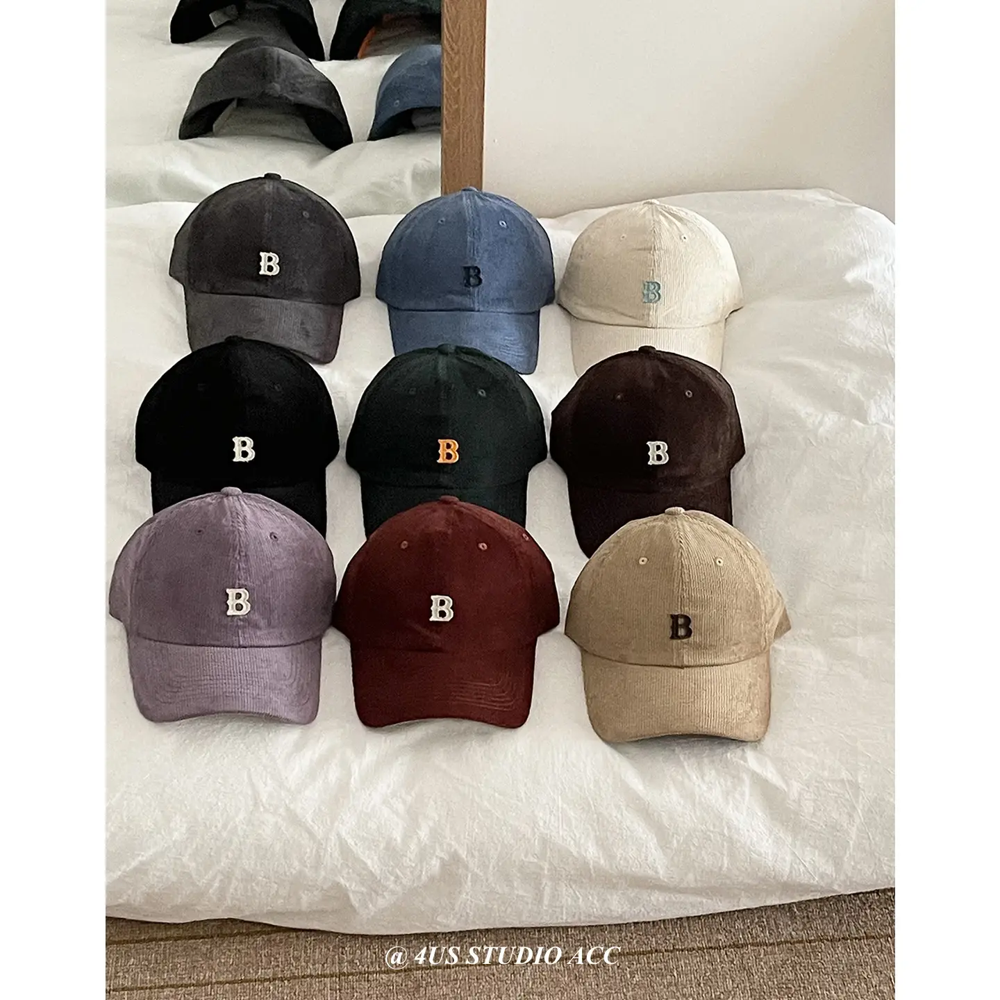 Black Retro Corduroy Baseball Cap for Women & Men
