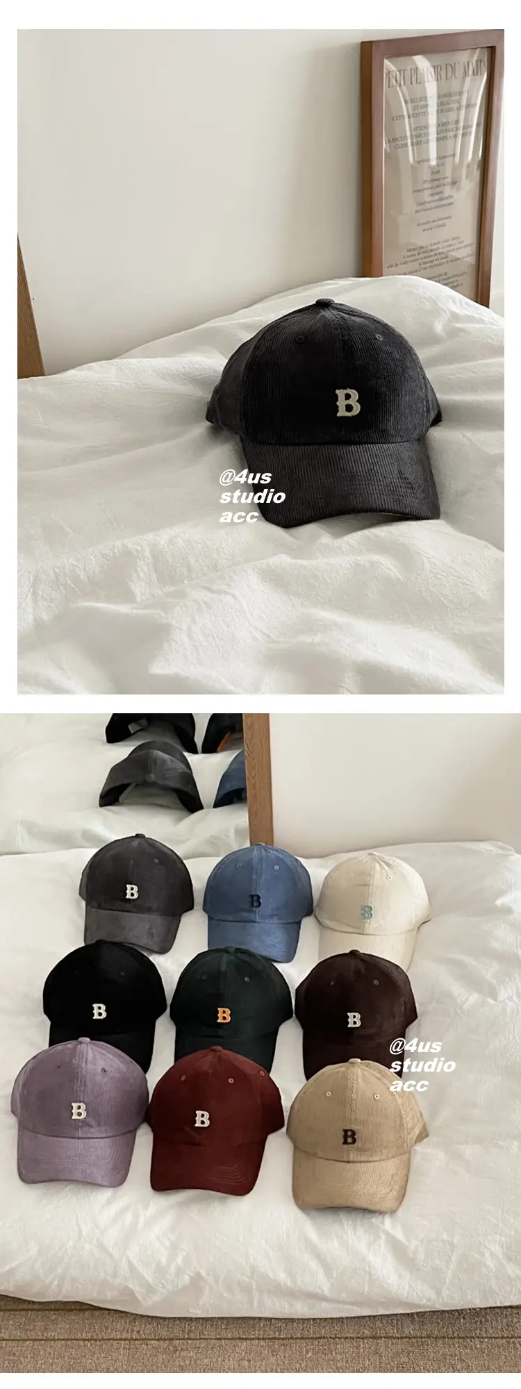 Black Retro Corduroy Baseball Cap for Women & Men — feature 10