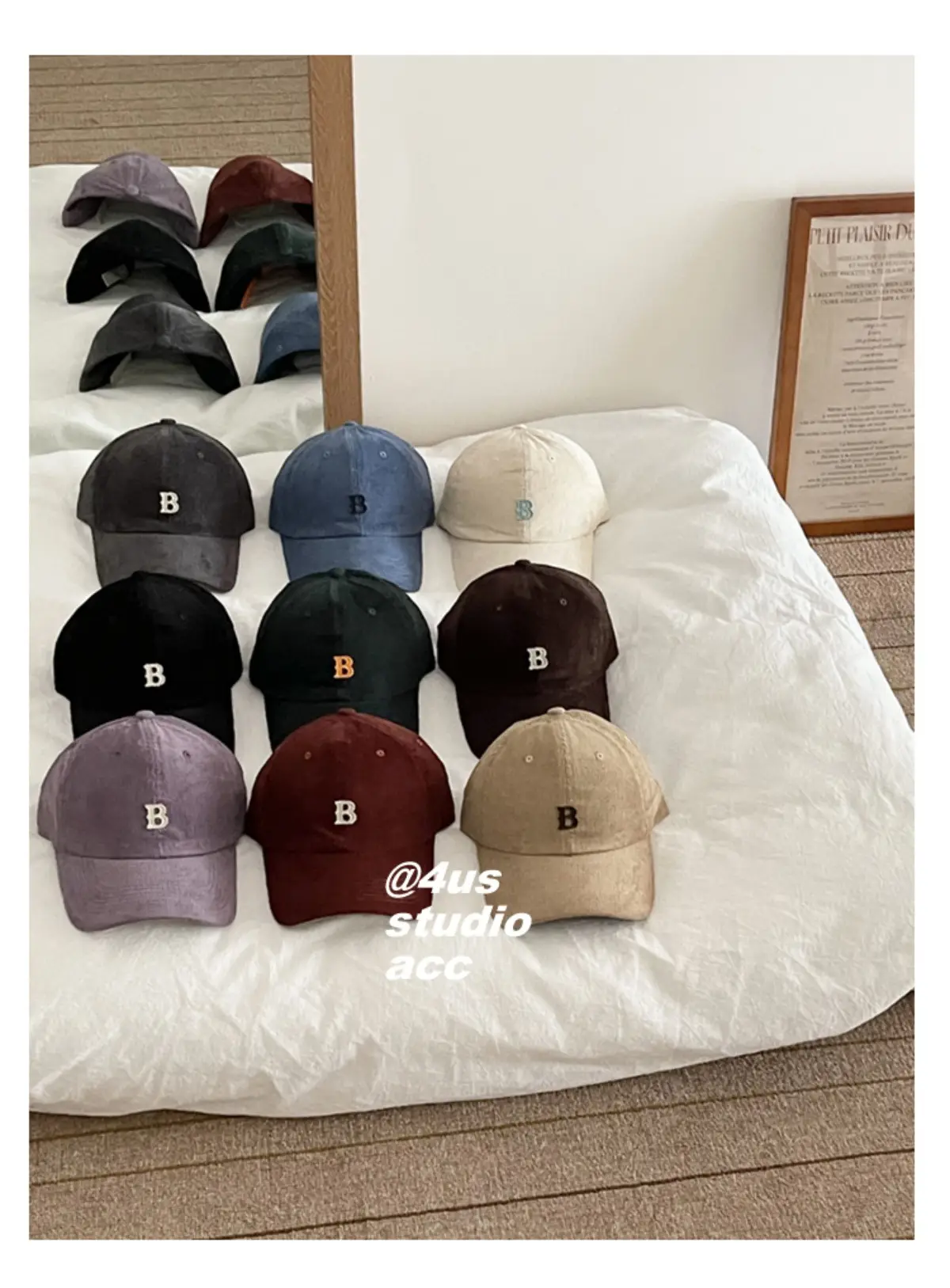 Black Retro Corduroy Baseball Cap for Women & Men — feature 2