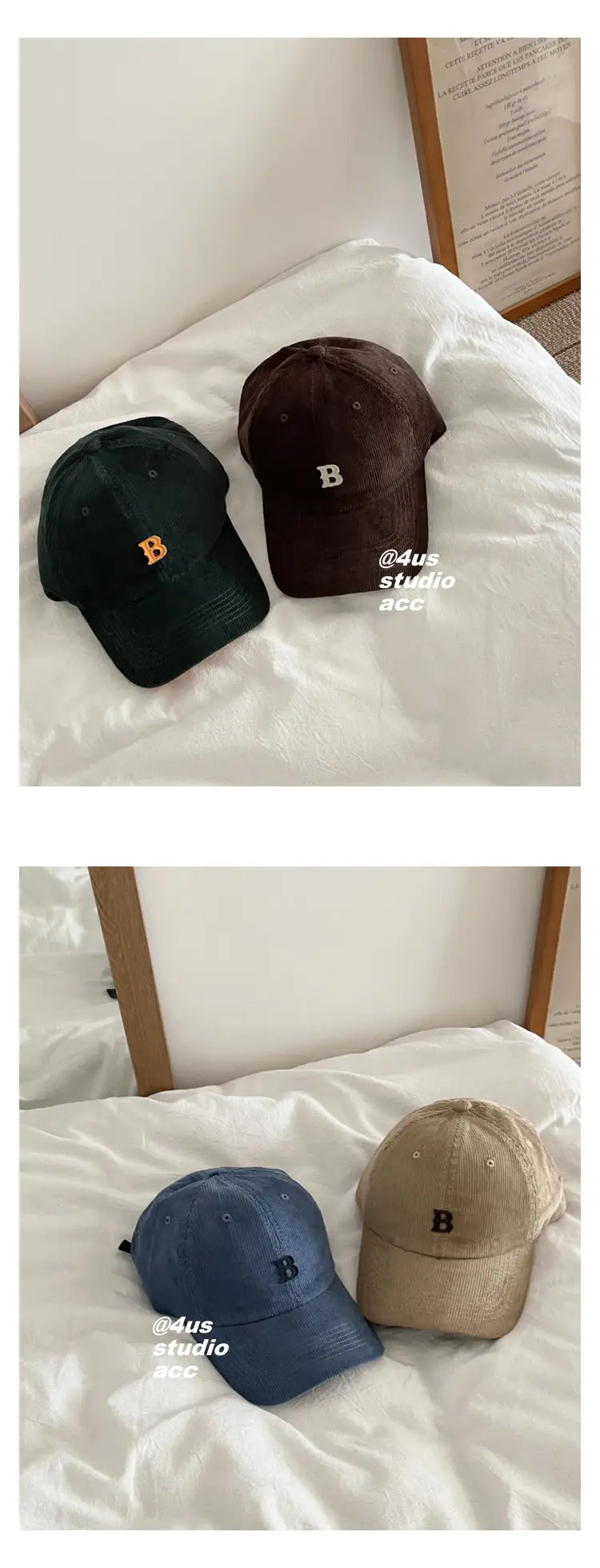 Black Retro Corduroy Baseball Cap for Women & Men — feature 3