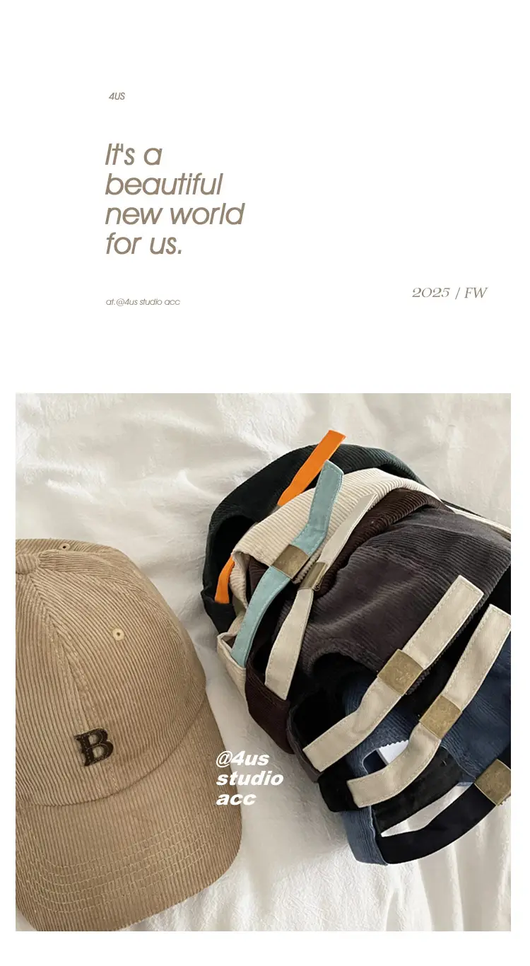 Black Retro Corduroy Baseball Cap for Women & Men — feature 5