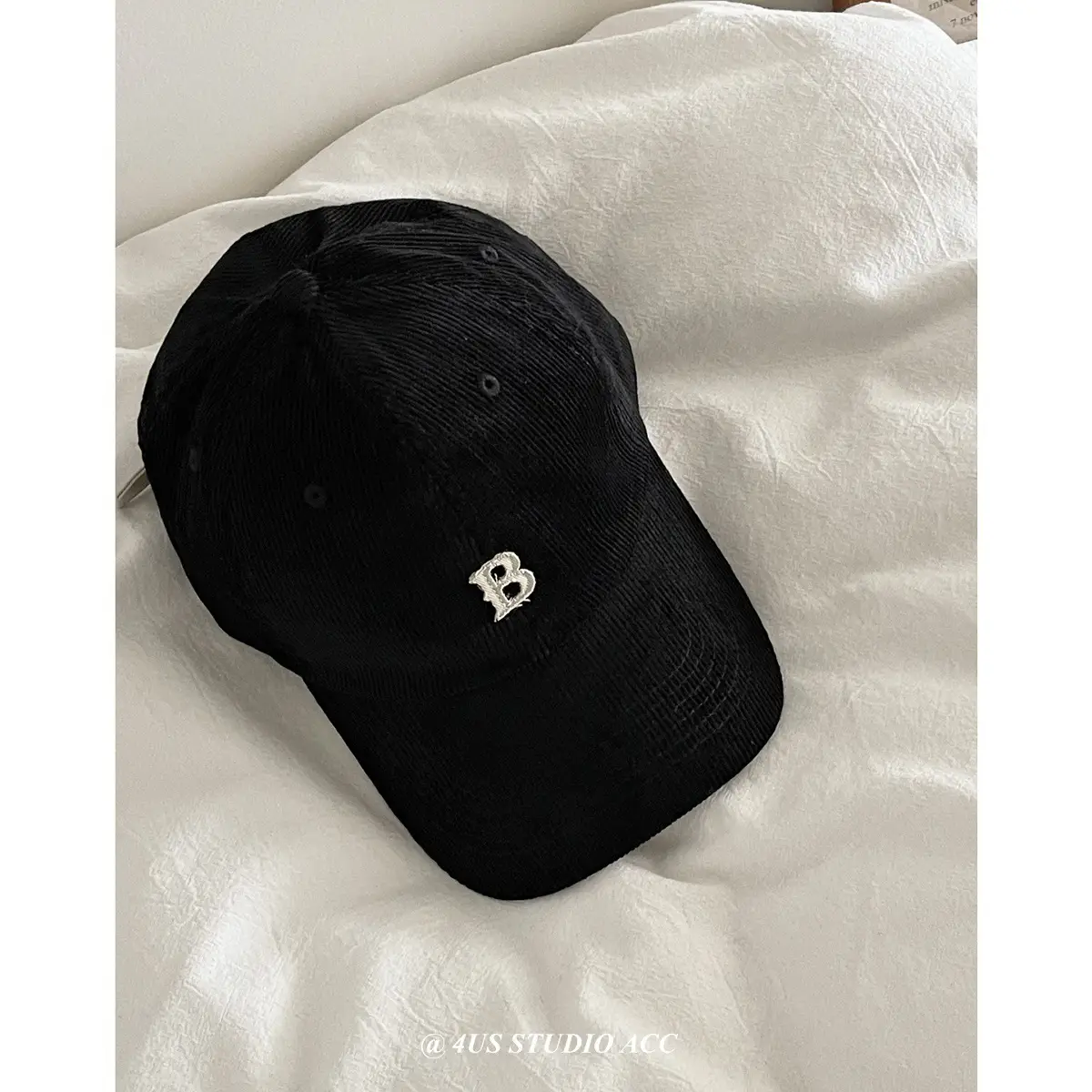 Black Retro Corduroy Baseball Cap for Women & Men