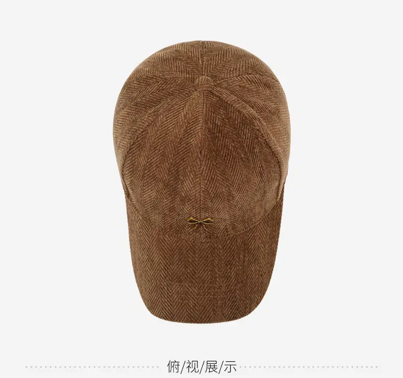 Women's Brown Bowknot Cap with Gold Embroidery — feature 12