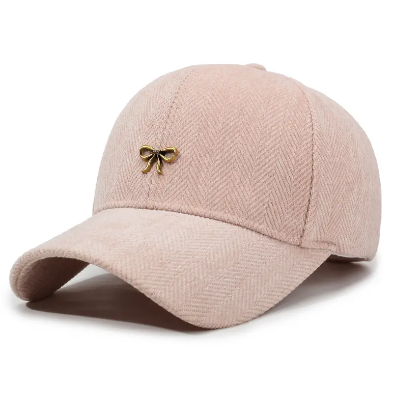 Women's Brown Bowknot Cap with Gold Embroidery - Image 4