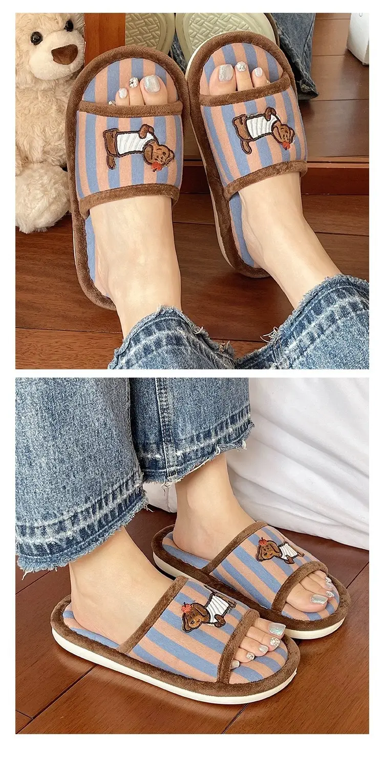 Cute Puppy Striped Slip-On Sandals for Women — feature 7