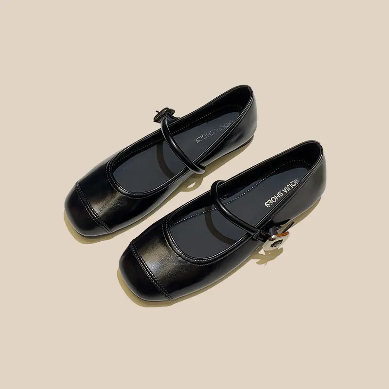 French Style Mary Jane Shoes with Skirts, Women's Shoes 2025 Spring & Fall New Korean Style Flats Bean Shoes Silver Small Leather Shoes - Image 5