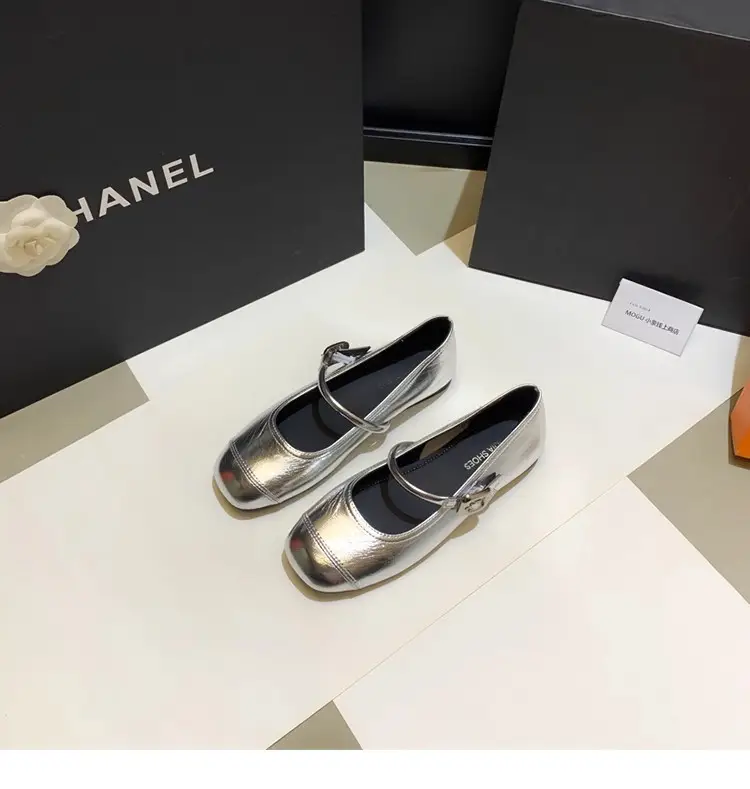 French Style Mary Jane Shoes with Skirts, Women's Shoes 2025 Spring & Fall New Korean Style Flats Bean Shoes Silver Small Leather Shoes — feature 14