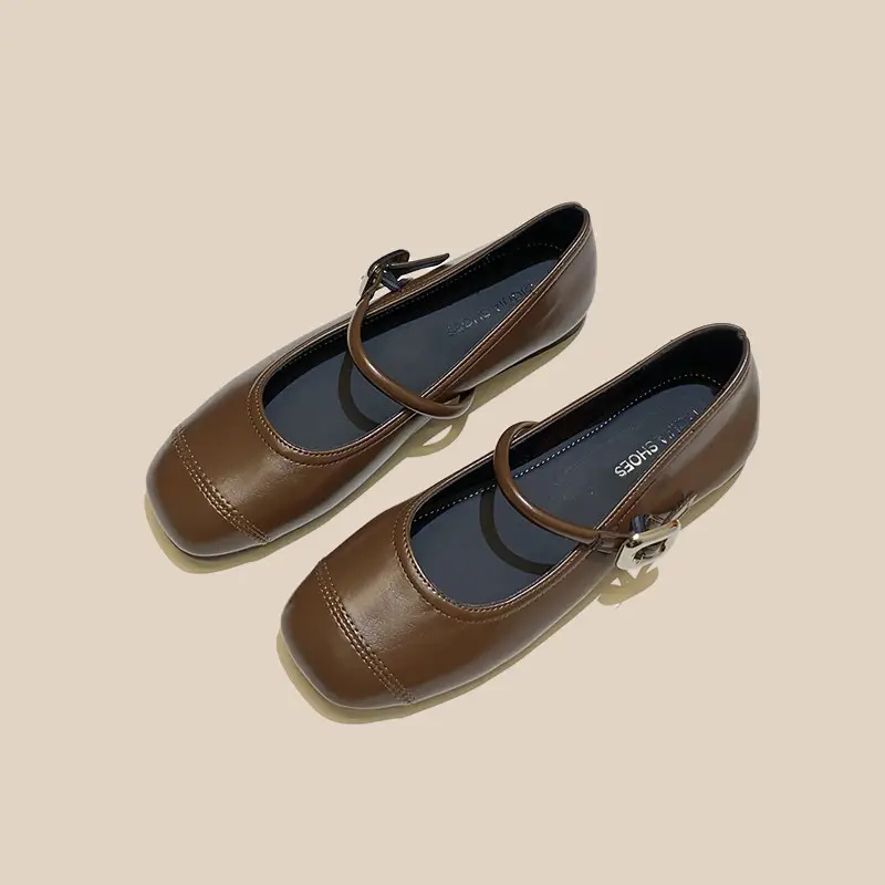 French Style Mary Jane Shoes with Skirts, Women's Shoes 2025 Spring & Fall New Korean Style Flats Bean Shoes Silver Small Leather Shoes - Image 2