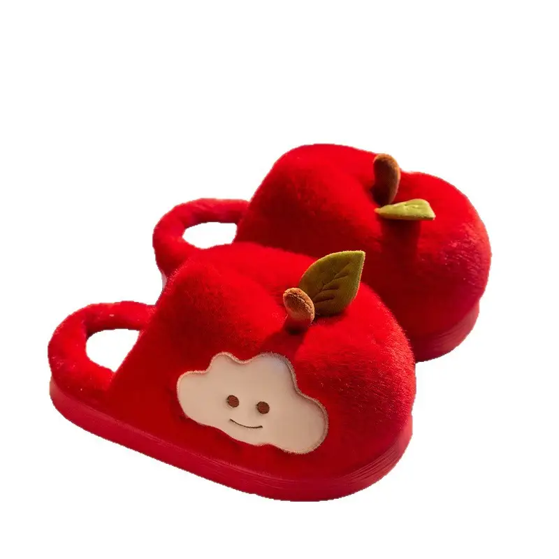 Cute Apple Cotton Slippers for Women Autumn and Winter 2025 New Indoor Home Plus Plush Anti-Slip Postpartum Slippers - Image 8