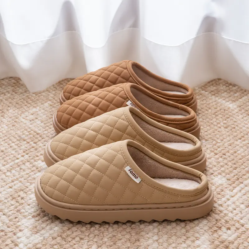 Waterproof Cotton Slippers Women Winter Warm Indoor Home Shoes Pu Lightweight Stuffed Slippers Non-Slip Thick Ladies Cotton Shoes - Image 5