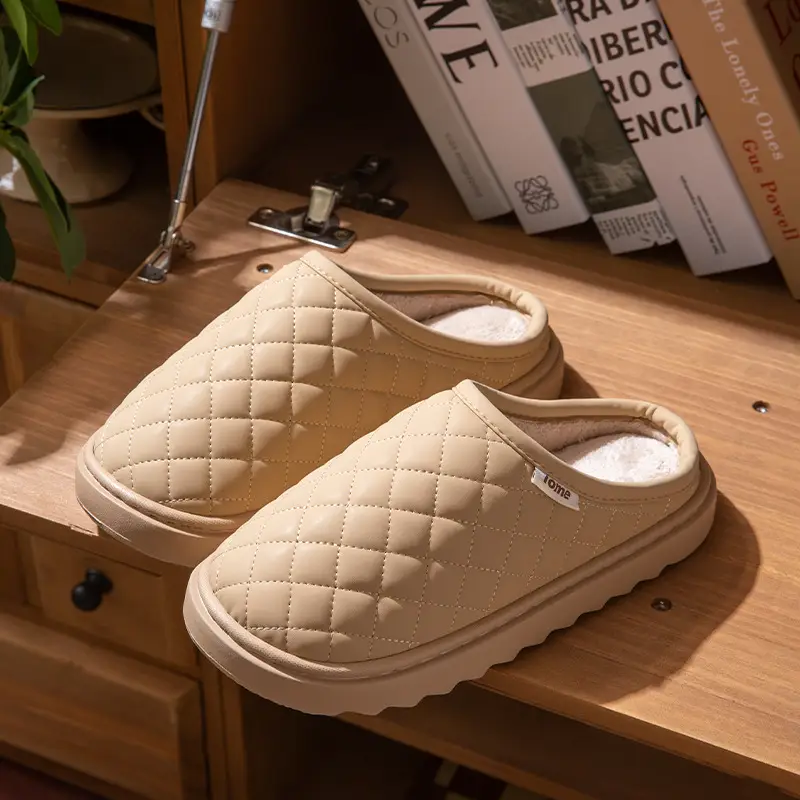 Waterproof Cotton Slippers Women Winter Warm Indoor Home Shoes Pu Lightweight Stuffed Slippers Non-Slip Thick Ladies Cotton Shoes - Image 6