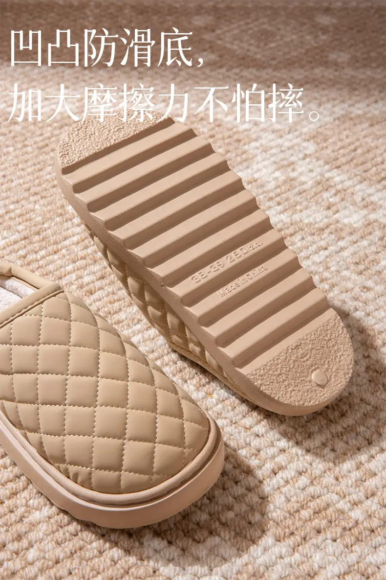 Waterproof Cotton Slippers Women Winter Warm Indoor Home Shoes Pu Lightweight Stuffed Slippers Non-Slip Thick Ladies Cotton Shoes — feature 4