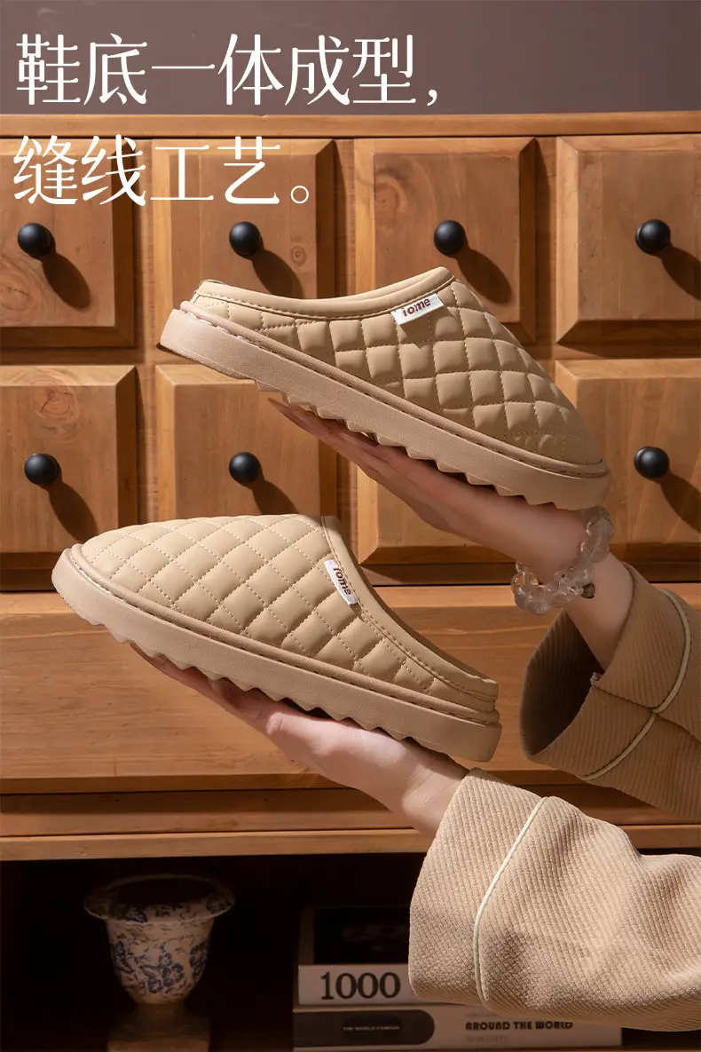 Waterproof Cotton Slippers Women Winter Warm Indoor Home Shoes Pu Lightweight Stuffed Slippers Non-Slip Thick Ladies Cotton Shoes — feature 5