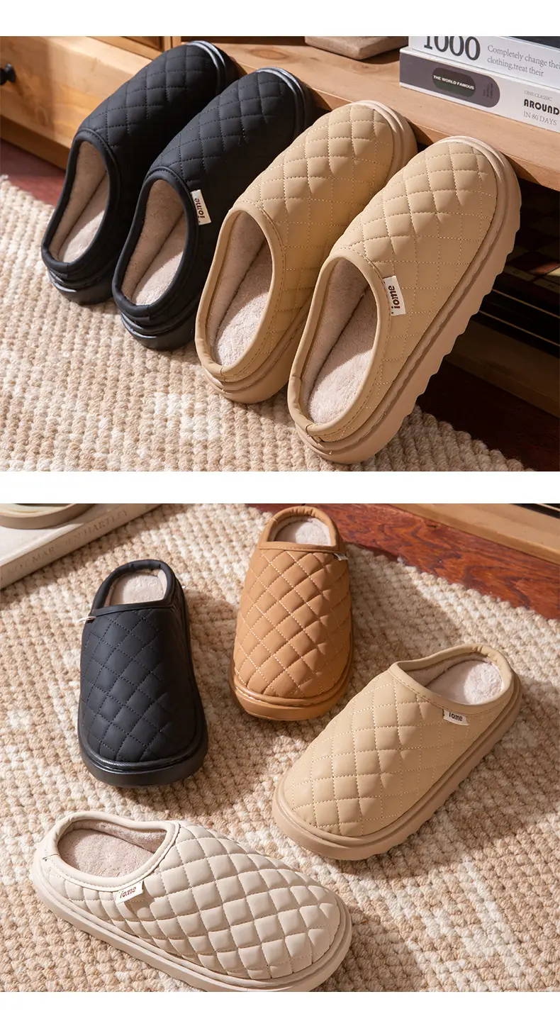 Waterproof Cotton Slippers Women Winter Warm Indoor Home Shoes Pu Lightweight Stuffed Slippers Non-Slip Thick Ladies Cotton Shoes — feature 8