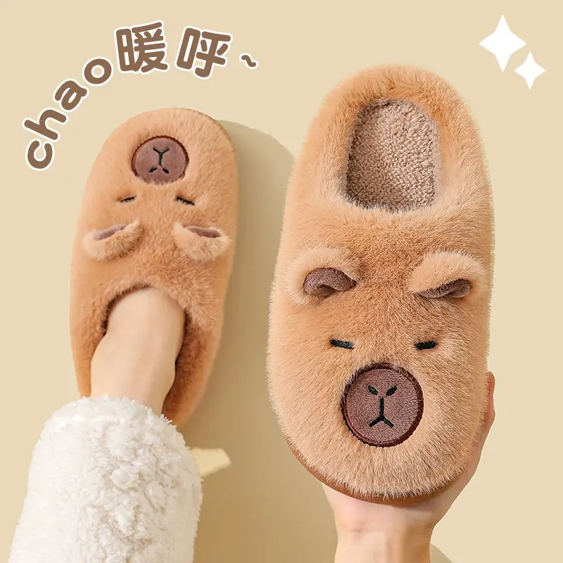 2025 New Kapibara Poop-Feeling Female Winter Cartoon Cute Non-Slip Indoor Home Soft-Soled Family Cotton Slippers