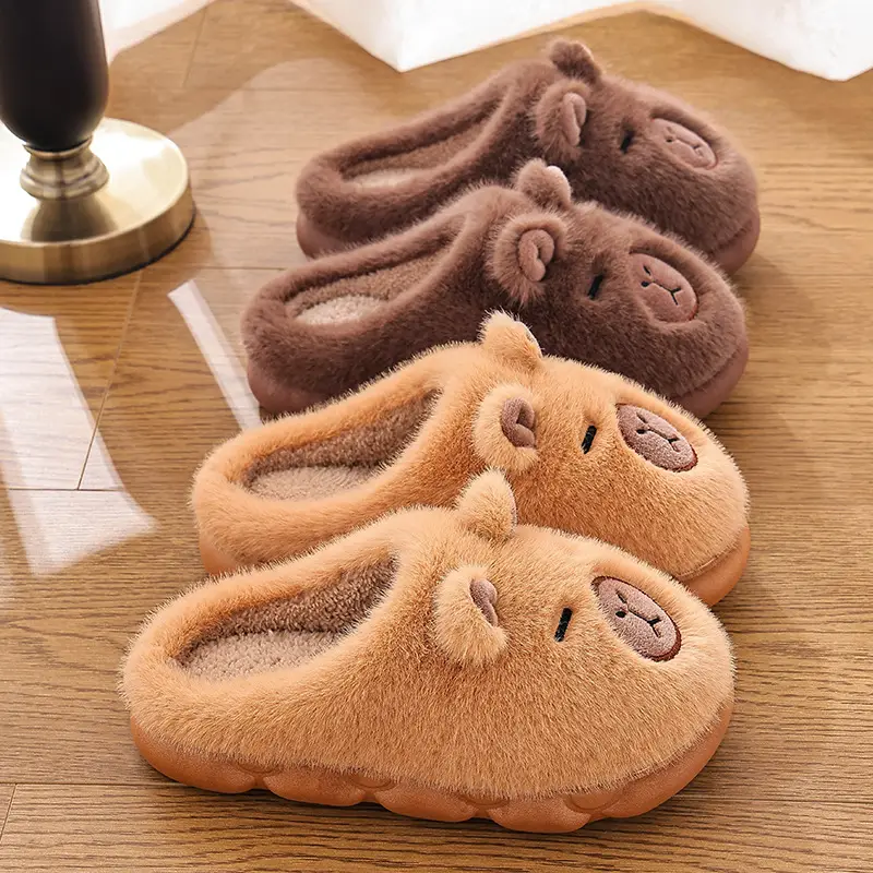 2025 New Kapibara Poop-Feeling Female Winter Cartoon Cute Non-Slip Indoor Home Soft-Soled Family Cotton Slippers
