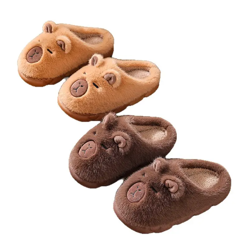 2025 New Kapibara Poop-Feeling Female Winter Cartoon Cute Non-Slip Indoor Home Soft-Soled Family Cotton Slippers