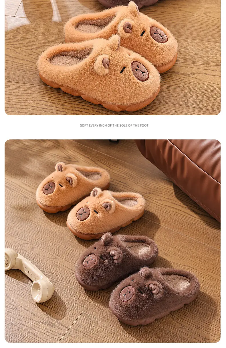 2025 New Kapibara Poop-Feeling Female Winter Cartoon Cute Non-Slip Indoor Home Soft-Soled Family Cotton Slippers — feature 16