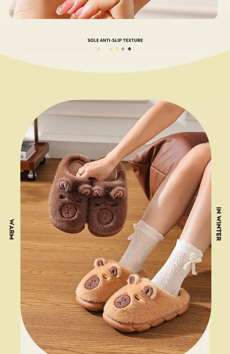 2025 New Kapibara Poop-Feeling Female Winter Cartoon Cute Non-Slip Indoor Home Soft-Soled Family Cotton Slippers — feature 9