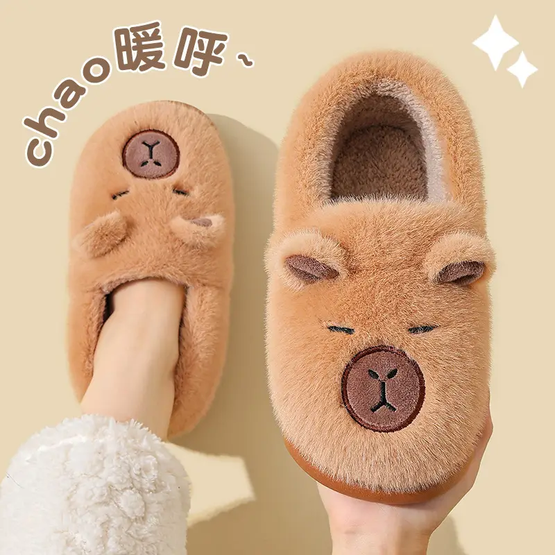 2025 New Kapibara Poop-Feeling Female Winter Cartoon Cute Non-Slip Indoor Home Soft-Soled Family Cotton Slippers
