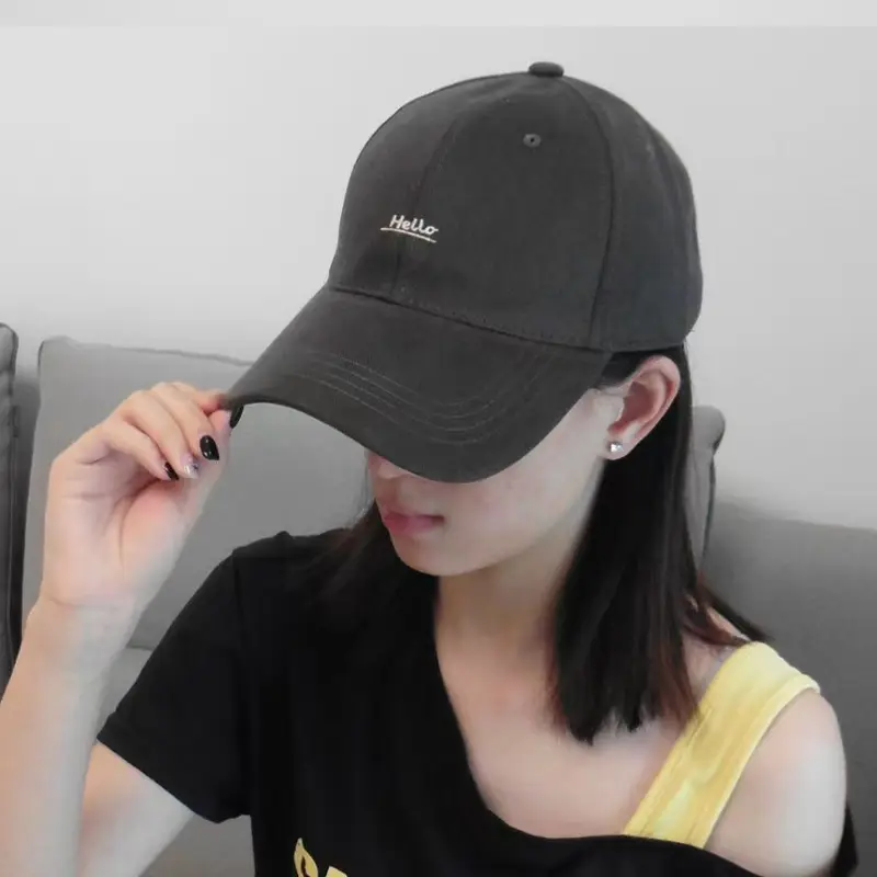 Hello Letter Embroidered Baseball Cap for Women Winter Soft Top Brushed Duckbill Cap for Men