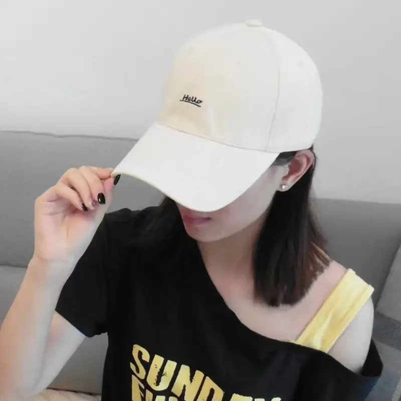 Hello Letter Embroidered Baseball Cap for Women Winter Soft Top Brushed Duckbill Cap for Men